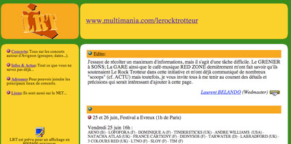 Page d’accueil de Rocktrotteur en 1999